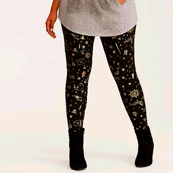 torrid Pants - Torrid x Harry Potter print black + gold leggings